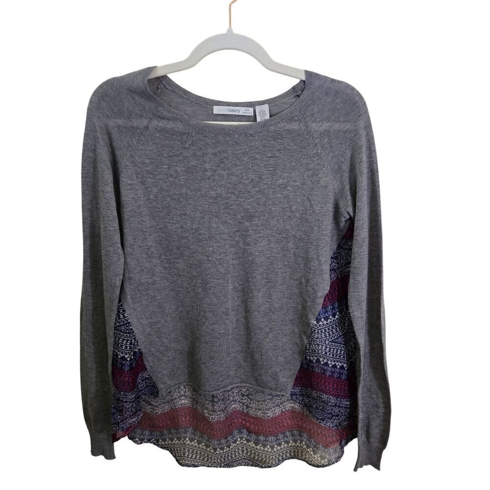 Subtle Luxury Mixed Media Sweater Printed Fabric Cashmere Silk Blend Size XS/S